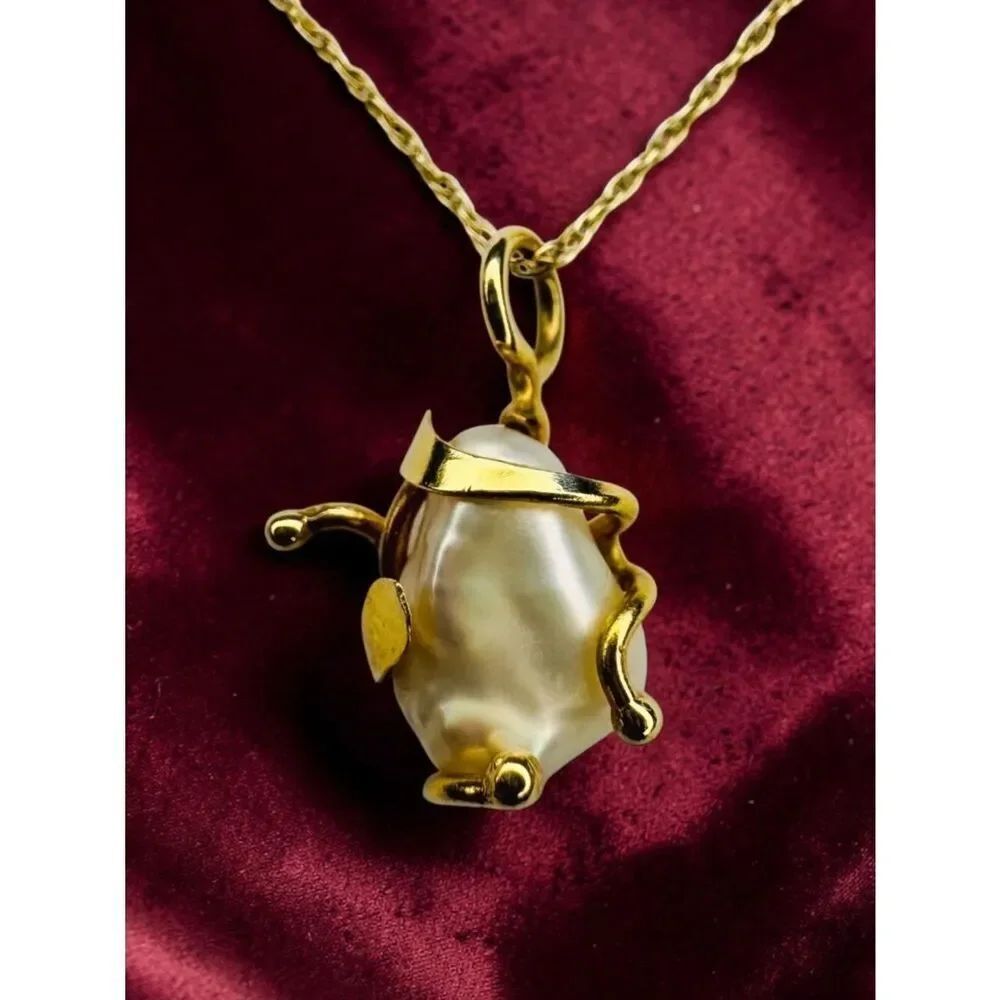 Antique- 14K Gold Baroque Pearl Necklace 17" Brutalist Freeform Art Nouveau 1.6g